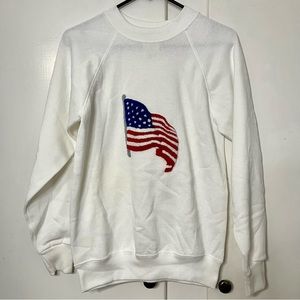 Vintage 80s Hanes White Crewneck American Flag Patch Sweatshirt NWT Deadstock